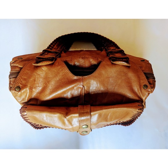 Rare Chloe leather bag w/crochet trim. Large Brown Boho Handbag. - Picture 8 of 16